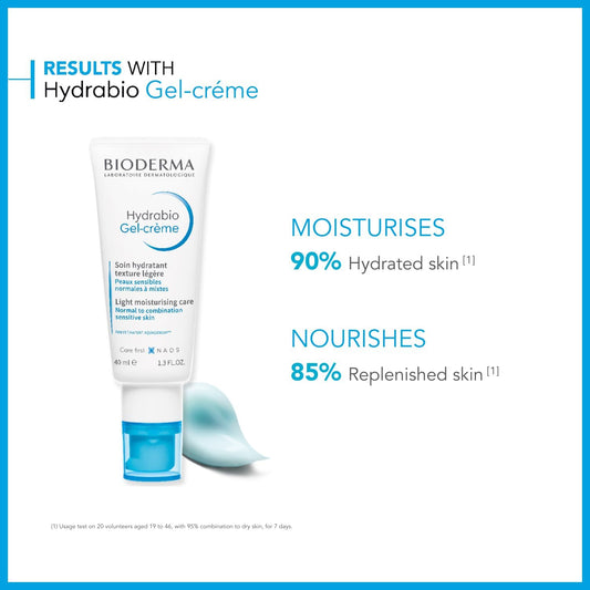 Bioderma Hydrabio Gel Cream - Light Moisturiser Face Cream For Dehydrated Skin, Smoothes & Softens Skin Texture Whilst Restoring Natural Radiance, 40Ml