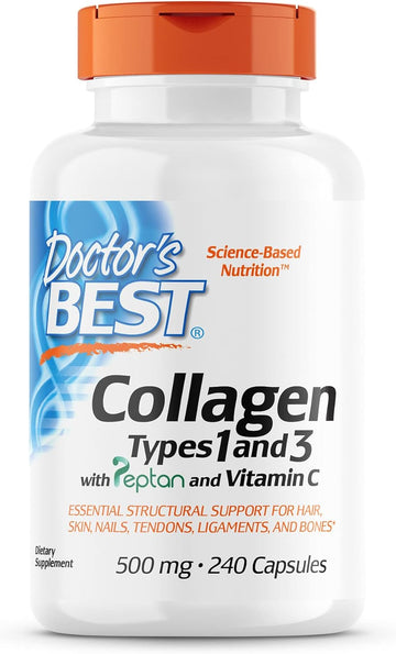 Doctor's Best Collagen Types 1 & 3 with Vitamin C, Non-GMO, Gluten Free, Soy Free, Supports Hair, Skin, Nails, Tendons & Bones, 500 mg, 240 Caps (DRB-00263)