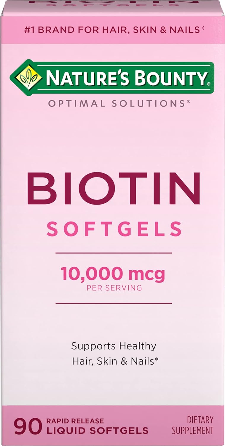 Nature'S Bounty Biotin 10000Mcg Supplement, Supports Healthy Hair, Skin And Nails, Optimal Solutions Hair Vitamin With Biotin, 90 Rapid Release Liquid Softgels
