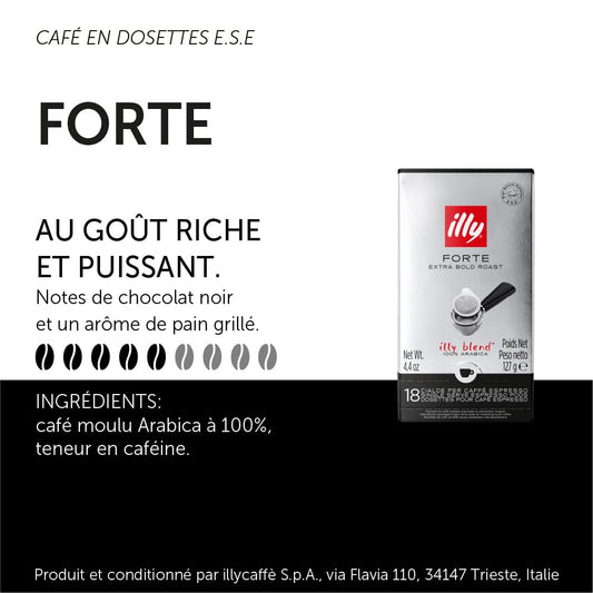 illy E.S.E. Coffee - Single-Serve Coffee Capsules & Pods – Coffee Pods - Forte Extra Dark Roast - Notes Of Dark Chocolate - For E.S.E Coffee Machines - Extraordinary Aroma & Body – 18 Count