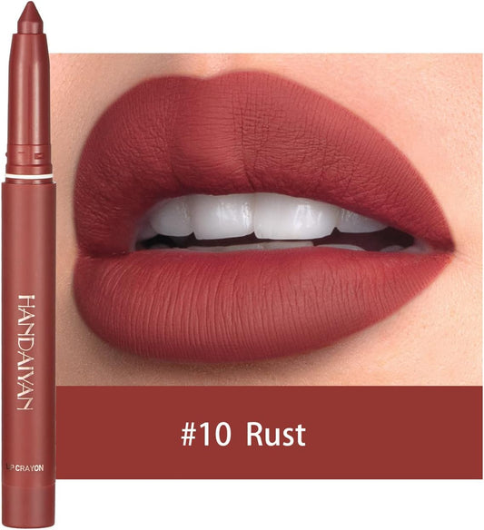 Matte Light Crayon Lipstick With Built-In Sharpener Rotary Cut Dual Purpose Waterproof Non-Drying Fade-Free Lipstick Lip Liner Set Crayon Matte Longwear Lipstick(#2)