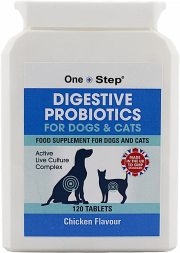 One Step: Probiotics For Dogs & Cats, 120 Tablets, Supports Gut Health, Wellness, Digestion, Immune System - Chicken Flavoured