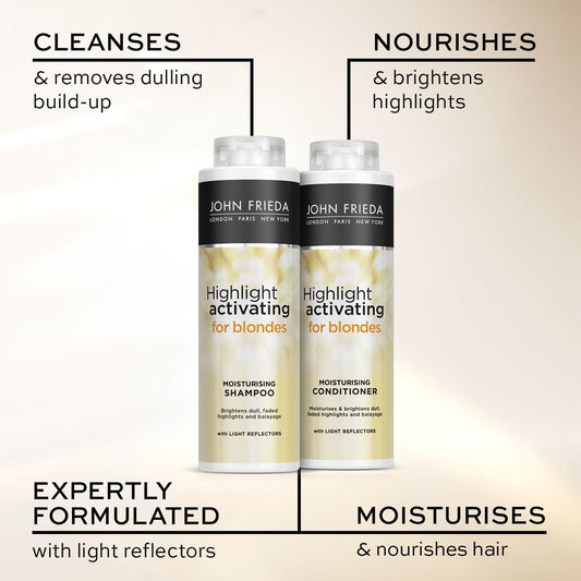 John Frieda Sheer Blonde Highlight Activating Moisturising Shampoo And Moisturising Conditioner Duo Value Bundle For Naturaland Colour - Treated Blonde Hair, 2 X 500 Ml