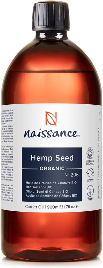 Naissance Organic Cold Pressed Virgin Hemp Seed Oil (no. 206) 900ml – Certified Organic, Vegan, Unrefined. Rich in Omega 3, 6 and 9