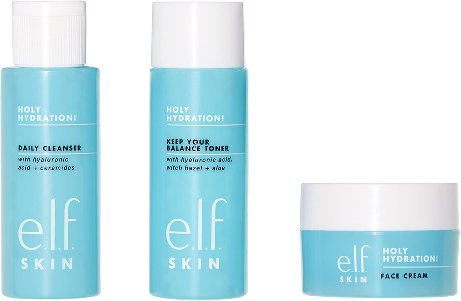 E.L.F. Skin Holy Hydration! The Essentials Mini Kit, Cleanser, Toner & Moisturiser For Hydrated & Balanced Skin