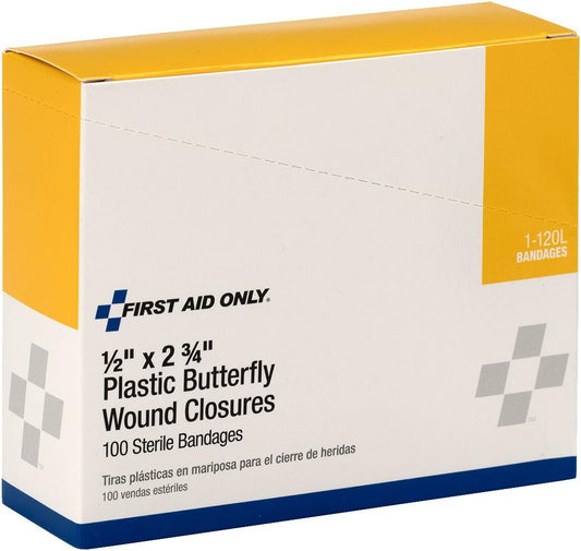 Pac-Kit 1-120L Butterfly Adhesive Wound Closure, Large, 2-3/4" Length X 1/2" Width (Box Of 100)