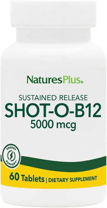 Natures Plus Shot-O-B12 5000 Mcg - 30 Sustained Release Tablets, Pack Of 2 - Supports Energy Production & Mood - Vegetarian, Gluten Free - 60 Total Servings