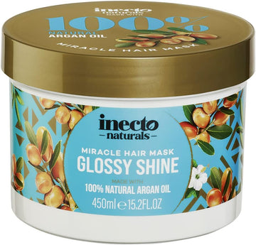 Inecto Glossy Shine Argan Miracle Hair Mask 450Ml, Nourishing Hair Food For Damaged Hair, Deep Conditioning Treatment, For Hair In Urgent Need Of Rescue