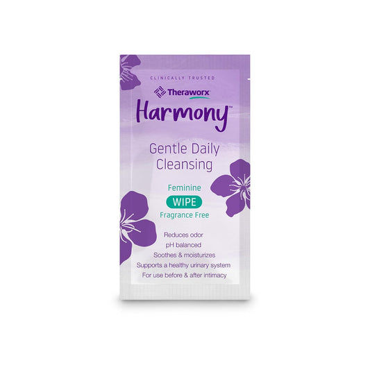 Theraworx Harmony Gentle Daily Cleansing Feminine Wipes Fragrance Free, Reduces Odor, pH Balanced, Individually Wrapped, Travel Size – 15 Count