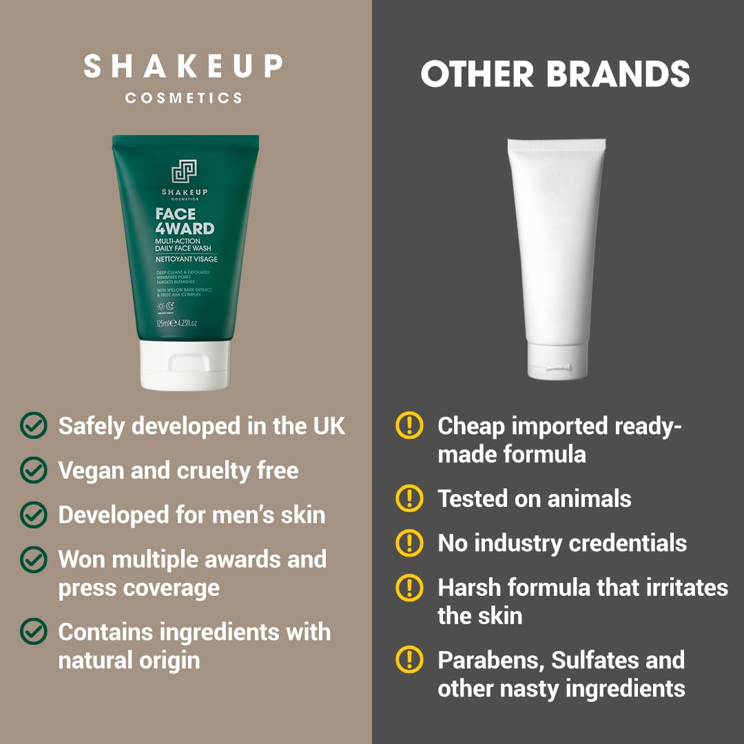 Shakeup Cosmetics Mens Face Wash, Deep Cleans & Exfoliates. Vegan With Willow Bark Extract & Fruit Aha Complex, Suitable For Day & Night, 125Ml. Aka. Face4Ward Daily Face Wash : Beauty & Personal Care