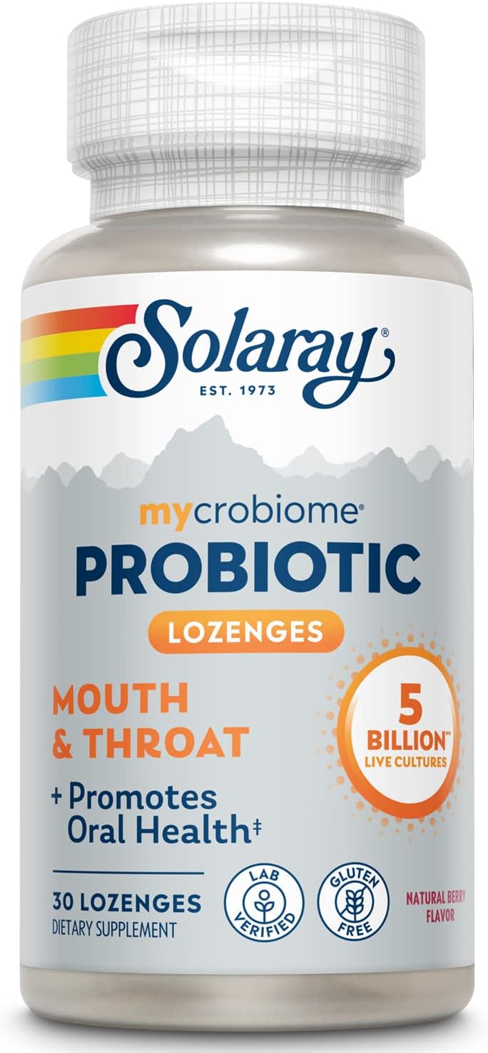 Solaray Mycrobiome Probiotic Mouth & Throat, 5 Bn, 3 Strain Once Daily | 30 Ct 5 Bil Lozenge Mixed Berry