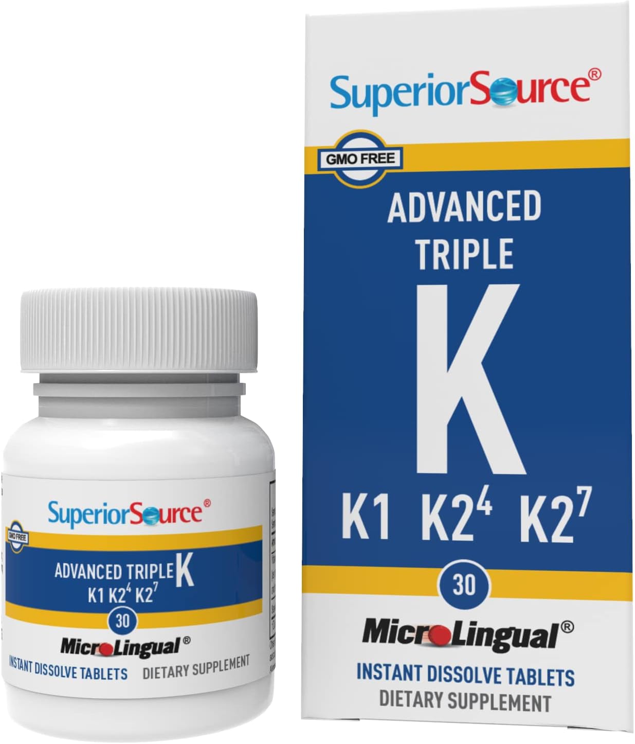 Superior Source Triple K, 3-In-1 Formula, Mk-4 500 Mcg, Mk-7 50 Mcg, K1 500 Mcg, Quick Dissolve Microlignual Tablets, 30 Count, Healthy Bones And Arteries, Immune & Cardiovascular Support, Non-Gmo