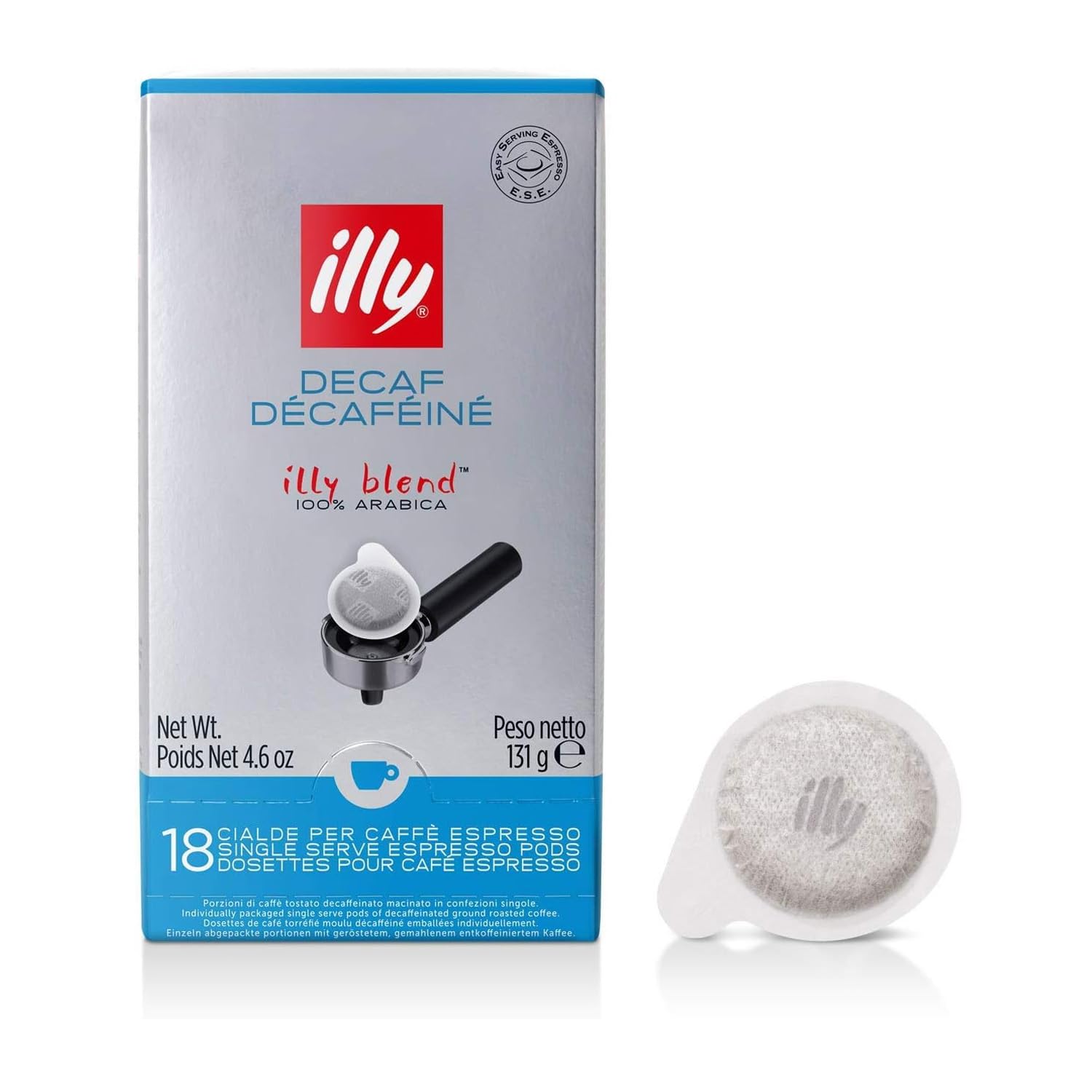 illy E.S.E. Coffee - Single-Serve Coffee Capsules & Pods – Classico Decaf Roast - Notes Of Caramel, Orange Blossom & Jasmine - For E.S.E Coffee Machines - Extraordinary Aroma & Body – 18 Count