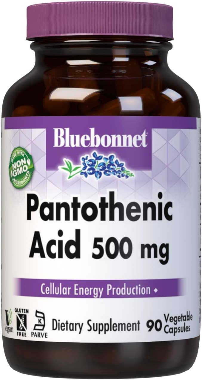 Bluebonnet Pantothenic Acid 500 Mg Vegetable Capsules, 90 Count
