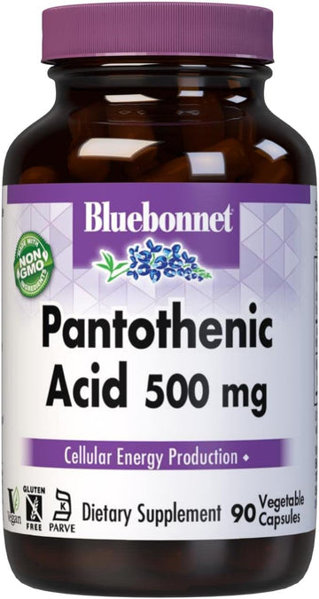 Bluebonnet Pantothenic Acid 500 Mg Vegetable Capsules, 90 Count