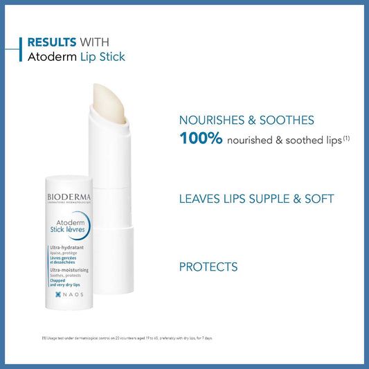 Bioderma Atoderm Lip Stick - Deeply Hydrating, Moisturising & Ultra Nourishing Lip Balm To Protect & Soothe Damaged & Dehydrated Lips, Enriched With Niacinamide, 4G