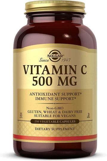 Solgar Vitamin C 500 Mg, 250 Vegetable Capsules - Antioxidant & Immune Support - Overall Health - Supports Healthy Skin & Joints - Non-Gmo, Vegan, Gluten Free, Kosher - 250 Servings