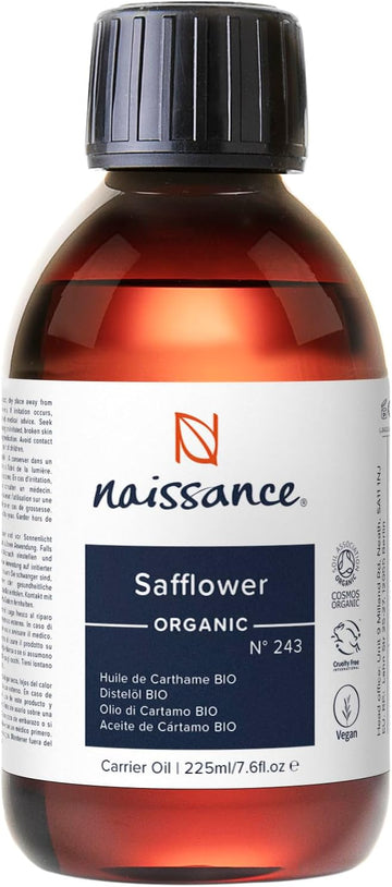 Naissance Organic Safflower Oil (No. 243) - 225ml - Natural, Refined - for Oily Skin, Body, Face, DIY Beauty - Moisturises, Hydrates and Nourishes