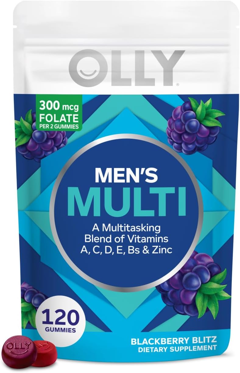 Olly Men'S Multivitamin Gummy, Immune Support, Vitamins A, C, D, E, B, Lycopene, Zinc, Blackberry, 60 Day Supply - 120 Count