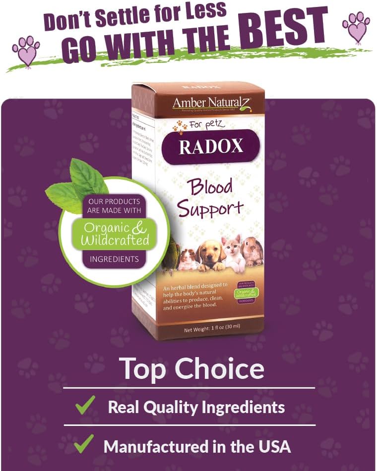 Amber Naturalz Radox Blood Support Herbal Blend For Dogs, Cats, Birds, Guinea Pigs, And Rabbits | Herbal Pet Supplement For Circulation And Iron | 4 Fluid Ounce Glass Bottle | Manufactured In The Usa : Pet Supplies