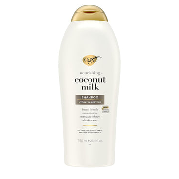 Ogx Nourishing + Coconut Milk Shampoo, Hydrating & Restoring Shampoo Moisturizes For Soft Hair After The First Use, Paraben-Free, Sulfate-Free Surfactants, 25.4 Fl. Oz