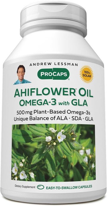 Andrew Lessman Ahiflower Omega-3 With Gla - 120 Softgels - Uniquely Balanced, Plant-Based Source Of Essential Omega-3 Fatty Acids. No Stomach Upset, Contaminants Or Mercury. Easy To Swallow