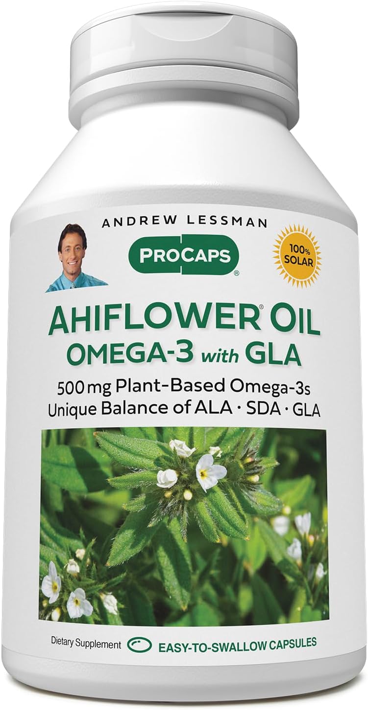 Andrew Lessman Ahiflower Omega-3 With Gla - 240 Softgels - Uniquely Balanced, Plant-Based Source Of Essential Omega-3 Fatty Acids. No Stomach Upset, Contaminants Or Mercury. Easy To Swallow