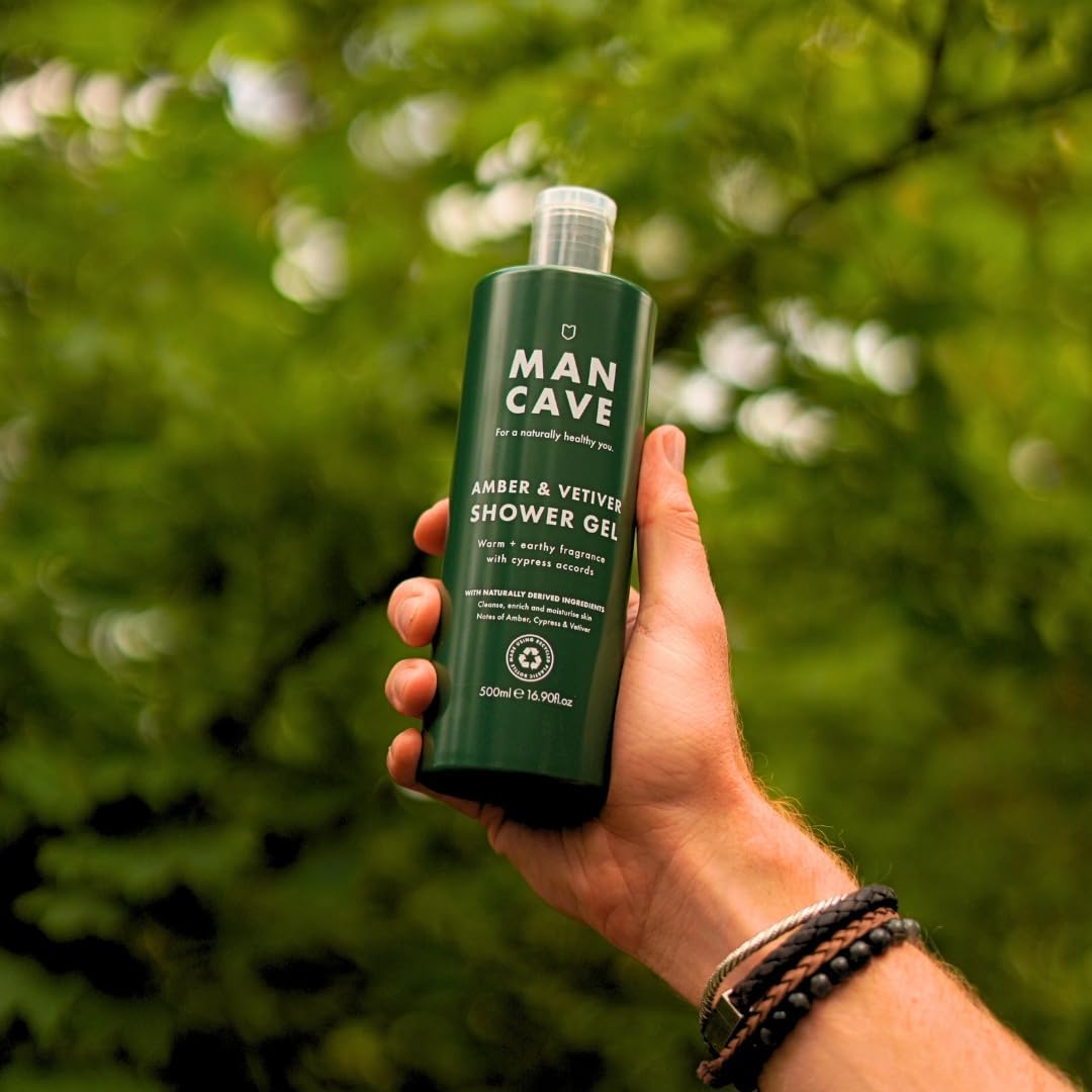 ManCave Amber Vetiver Mens Shower Gel, 500 ml, Body Wash, Natural Ingredients, Vegan, Eco-Conscious and Cruelty-Free, Invigorating Shower Gel for Men with Rich Amber, Fresh Cypress, Body Wash for Men : Amazon.co.uk: Beauty