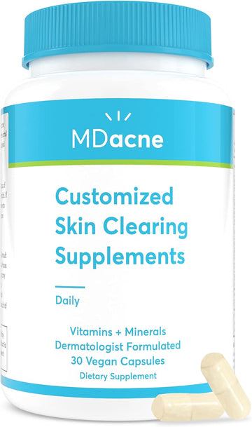 Mdacne Vitamins And Minerals Skin Clearing Supplements - 30 Vegan Capsules - Supports Topical Acne Treatment & Reduce Skin Inflammation, Redness & Pore-Clogging - Dermatologist Formulated