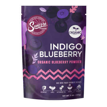 Suncore Foods Organic Indigo Blueberry Powder, Purple Food Coloring Powder, Gluten-Free, Non-GMO, Organic, 5oz (1 Pack)