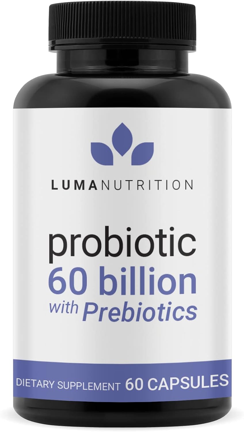 Luma Nutrition Probiotics 60 Billion Cfu With Prebiotics - Probiotics For Women - Probiotics For Men - Formulated For Digestive Health - 60 Capsules