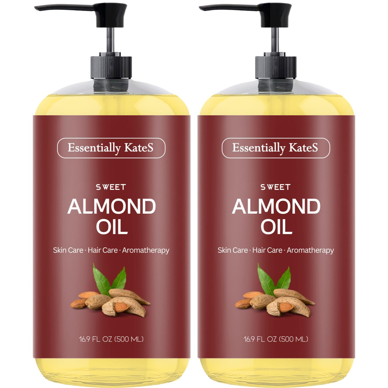 Sweet Almond Oil 33.8 Fl Oz - Pack Of 2 X 16 Fl Oz - 100% Pure And Natutral And Cold Pressed - Body Oil, Massage Oil, Hair Oil, And Carrier Oil