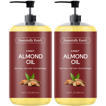 Sweet Almond Oil 33.8 Fl Oz - Pack Of 2 X 16 Fl Oz - 100% Pure And Natutral And Cold Pressed - Body Oil, Massage Oil, Hair Oil, And Carrier Oil