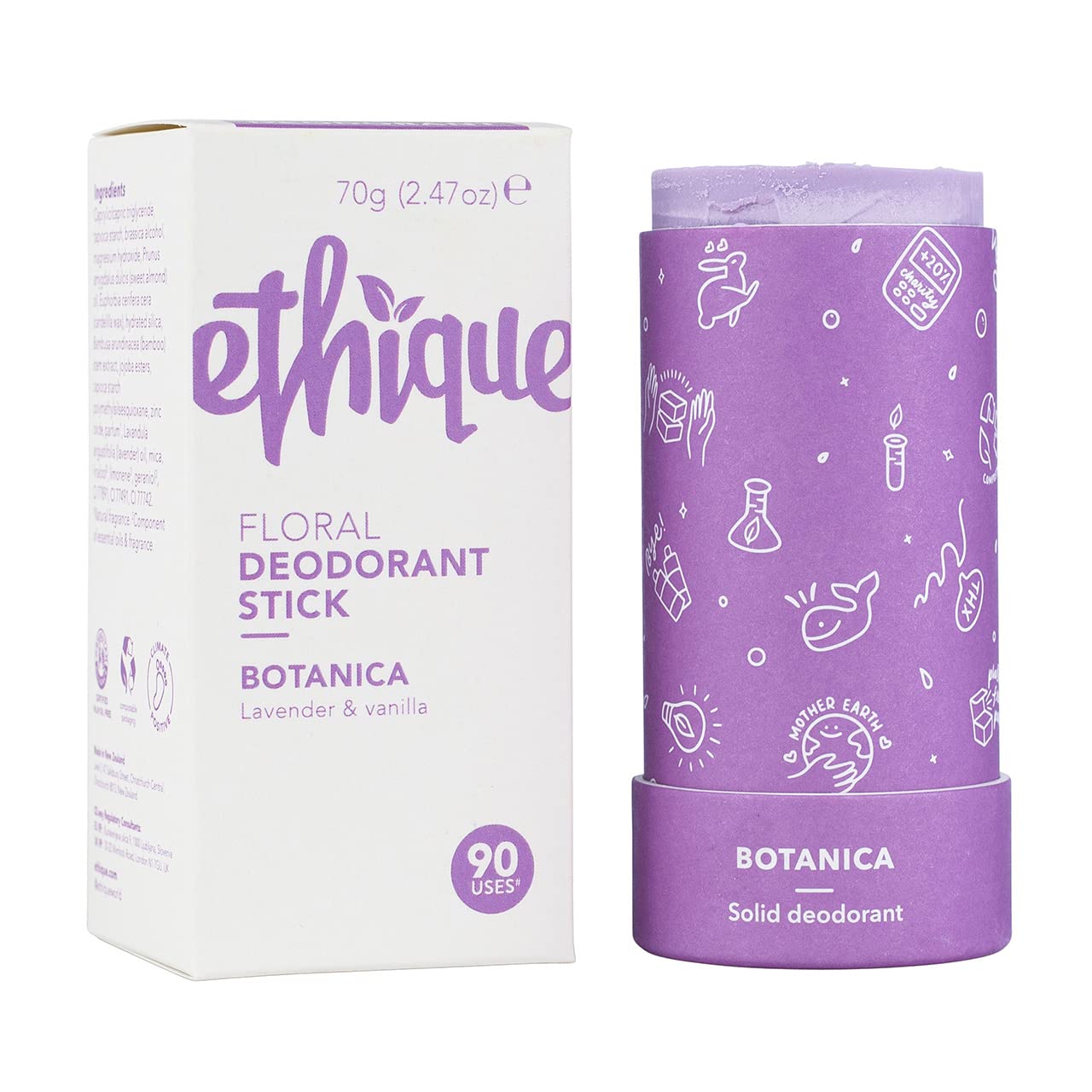 Ethique Botanica Floral Deodorant Stick for Men & Women - Aluminum-Free, Plastic-Free, Vegan, Cruelty-Free, Eco-Friendly, 2.47 oz (Pack of 1)