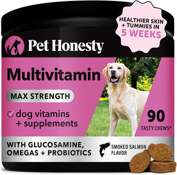 Pet Honesty Dog Multivitamin Max Strength - 15 In 1 Dog Vitamins For Health & Heart - Dog Essentials Fish Oil, Glucosamine, Probiotics, Omega Fish Oil - Dog Vitamins And Supplements For Skin And Coat