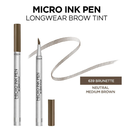 L'Oreal Paris Micro Ink Pen By Brow Stylist, Longwear Brow Tint, Hair-Like Effect, Up To 48Hr Wear, Precision Comb Tip, Brunette, 0.033 Fl; Oz