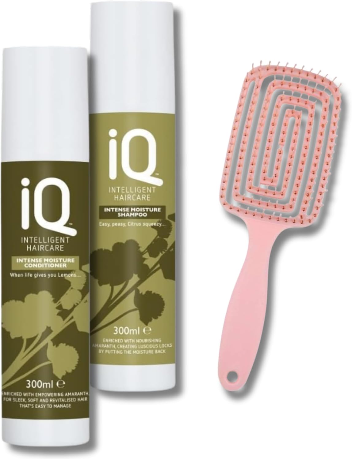 Iq Intelligent Haircare Intense Moisture Shampoo 300Ml And Conditioner 300Ml Set With Detangling Brush - Complete Hair Care For Intense Moisture And Smooth Detangling
