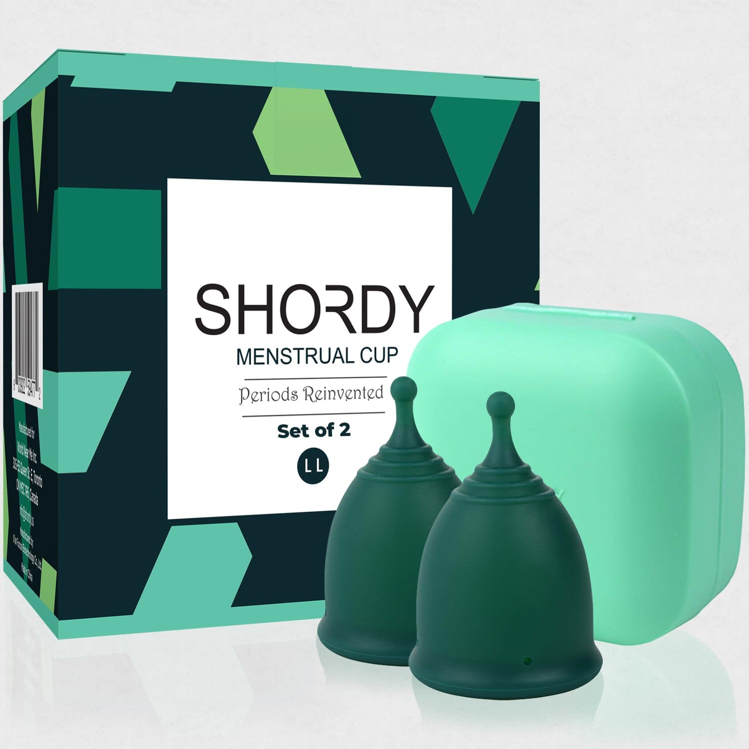 Shordy Reusable Menstrual Cup (Large) Set Of 2 With Mini Box, 100% Soft Silicone, Coupe Menstruelle, Safe Period Cup, Heavy Flow Kit, Feminine Hygiene, Tampons, Pads & Disc Alternative (Green)