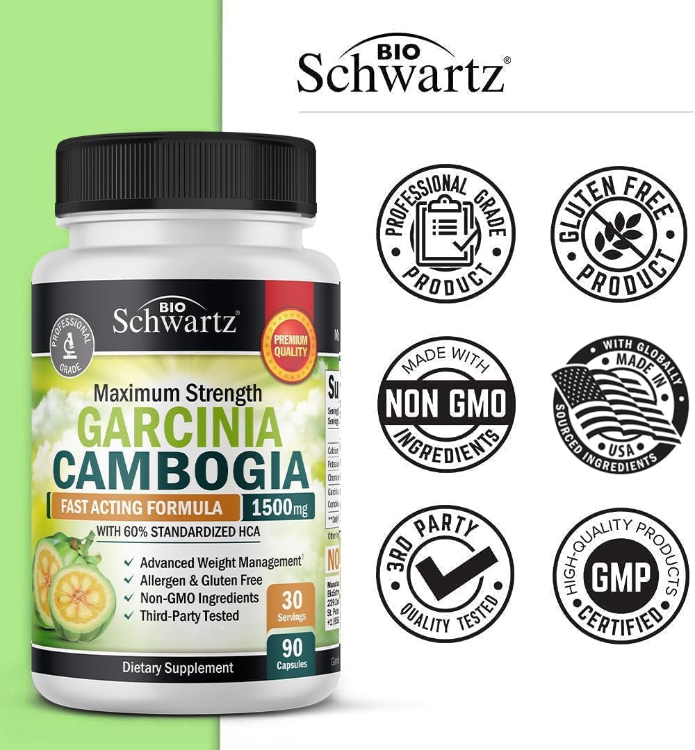 Garcinia Cambogia Weight Loss Pills - 1500mg HCA Pure Extract - Fast Acting Appetite Suppressant - Fat Burner for Women and Men to Help Lose Weight - Carb Blocker Metabolism Diet Pill - 90 Capsules : Health & Household