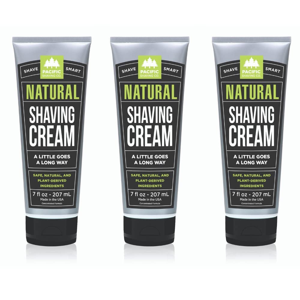 Pacific Shaving Company Natural Shaving Cream - Shea Butter + Vitamin E Shave Cream For Hydrated Sensitive Skin - Clean Formula For A Smooth, Anti-Redness + Irritation-Free Shave Cream (7 Oz, 3 Pack)