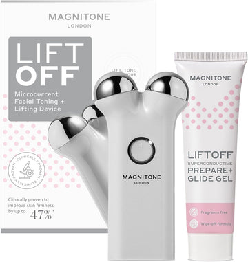 Magnitone Lift Off Microcurrent Facial Toning Device, Pink, Usb Rechargeable, With Prepare + Glide Superconductive Gel 60Ml At Home Face Lift (Grey)