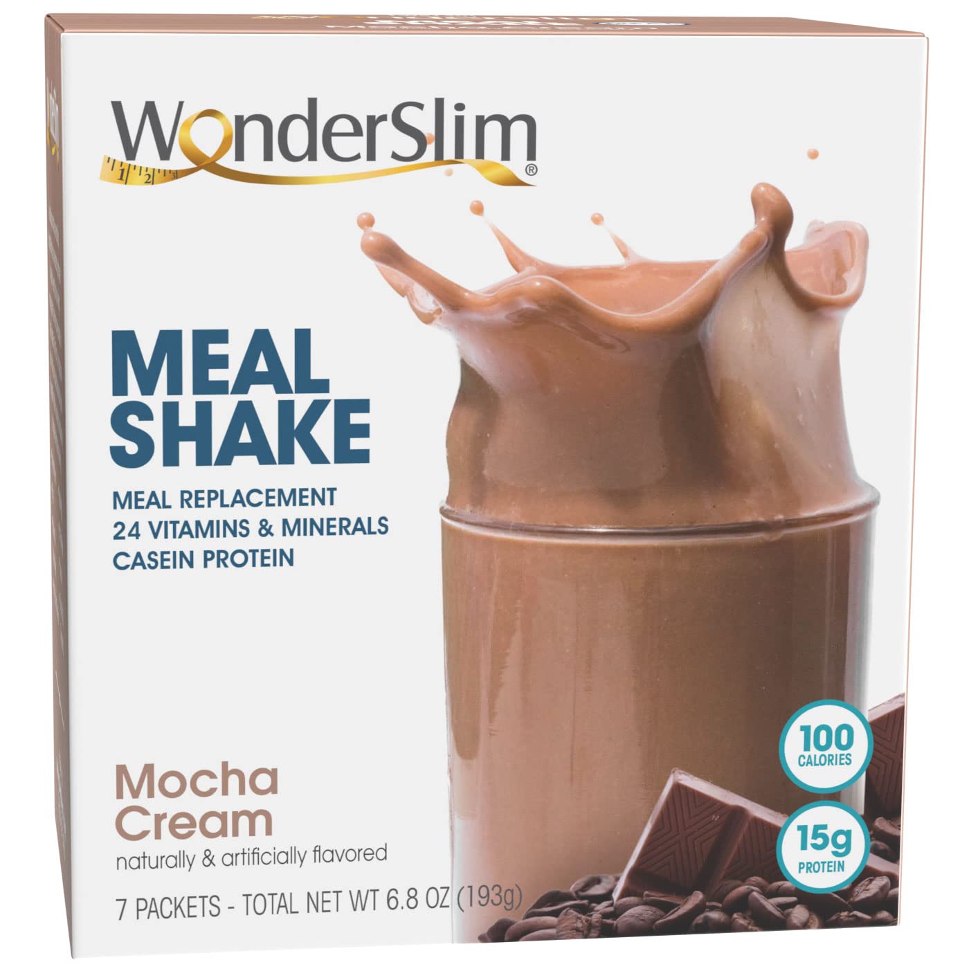 WonderSlim Meal Replacement Shake, Mocha Cream, 15g Protein, 24 Vitamins & Minerals, Gluten Free (7ct)