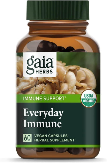 Gaia Herbs Everyday Immune Mushrooms&Herbs-Immune Support Supplement To Help Aid Overall Wellness* -With Turmeric Curcumin, Astragalus, Cordyceps, And Chaga Mushrooms-60 Vegan Capsules(30-Day Supply)