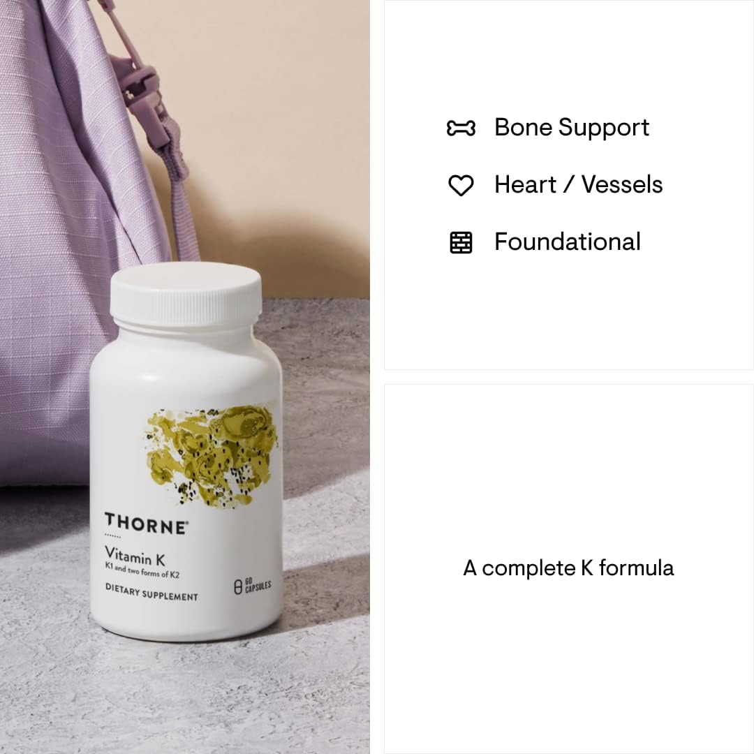 THORNE Vitamin K (Formerly 3-K Complete) - Vitamins K1 and K2 (as MK-4 and MK-7) - Supports Strong Bones - 60 Capsules : Health & Household