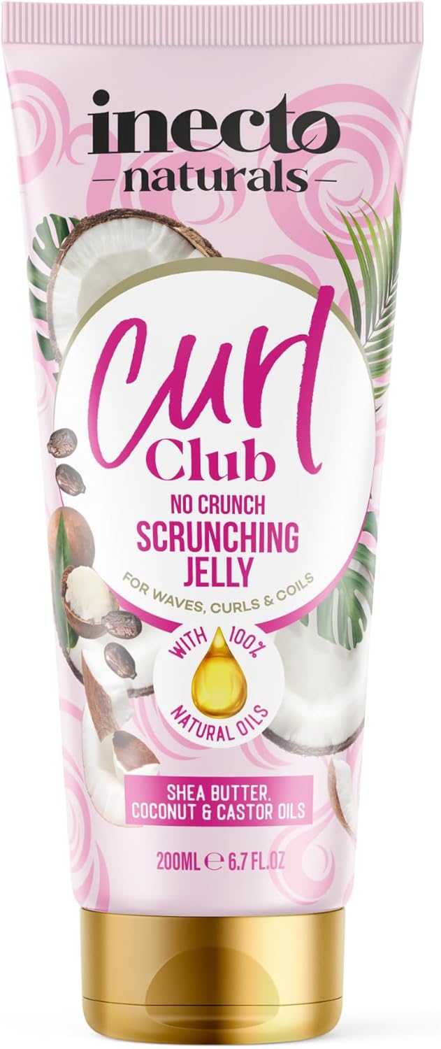 Inecto Naturals Curl Club No Crunch Scrunching Jelly 200Ml, Vegan & Cruelty Free Frizz Styling Curl Control Hair Gel For Curly Or Wavy Hair, 100% Natural