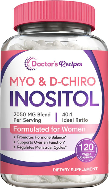 Doctor'S Recipes Inositol Supplement, Myo-Inositol & D-Chiro Inositol Capsules 2050Mg Per Serving, Ideal 40:1 Blend, Hormone Balance For Women, Ovarian Function & Fertility Support, 60 Vegan Caps