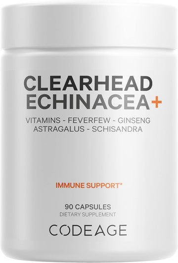 Codeage Clearhead Echinacea Supplement + Schisandra, Feverfew, Coptis, American Ginseng, Vitamin C, Vitamin D, Zinc, Selenium, Probiotics, Astragalus - Immune & Clear Head Support - 90 Capsules