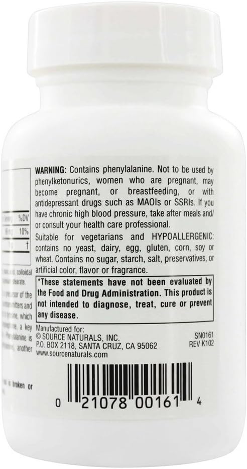 Source Naturals L-Phenylalanine Free Form Essential Amino Acid* - 100 Tablets : Health & Household