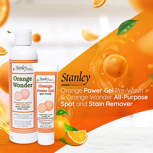 Stanley Home Products Orange Power Gel & Orange Wonder Stain Remover - Complete Cleaning Set - Removes Odors and Tough Stains Oil Grease and More on Fabric Upholstery and Other Surfaces