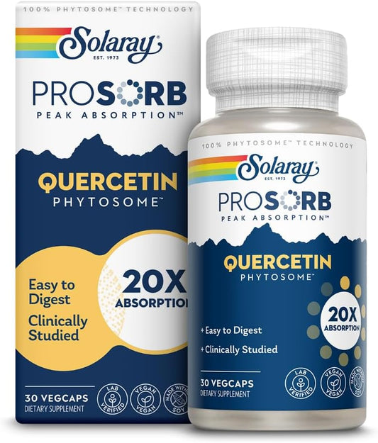 SOLARAY Quercetin Phytosome - 20X Absorption - Easy-to-Digest Antioxidants Supplement for Overall Health Support - Vegan and Made Without Soy - 60-Day Guarantee - 30 Servings, 30 VegCaps